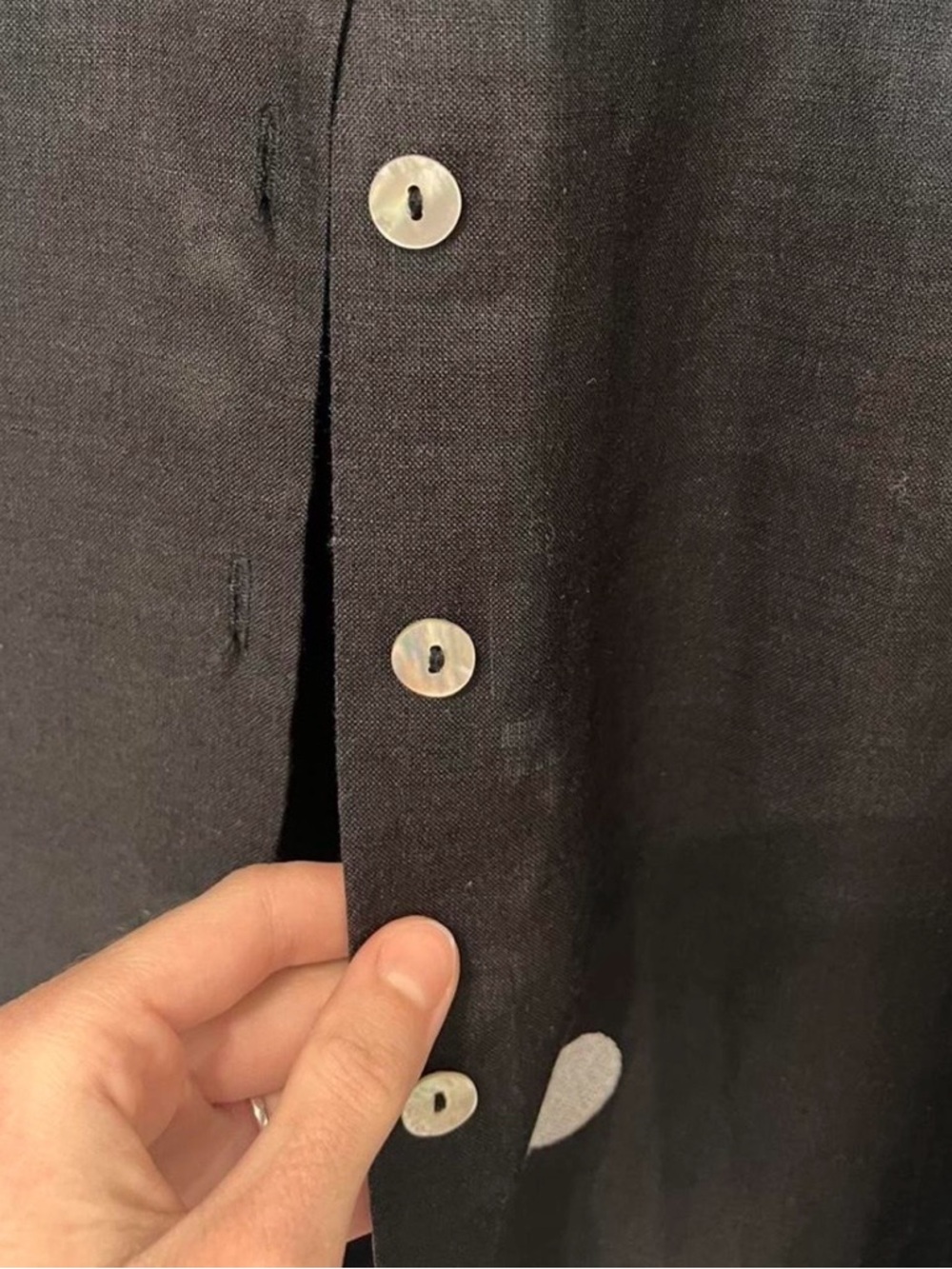 100% Linen Black Polka Dot Button-Up Shirt - Picture 3 of 4